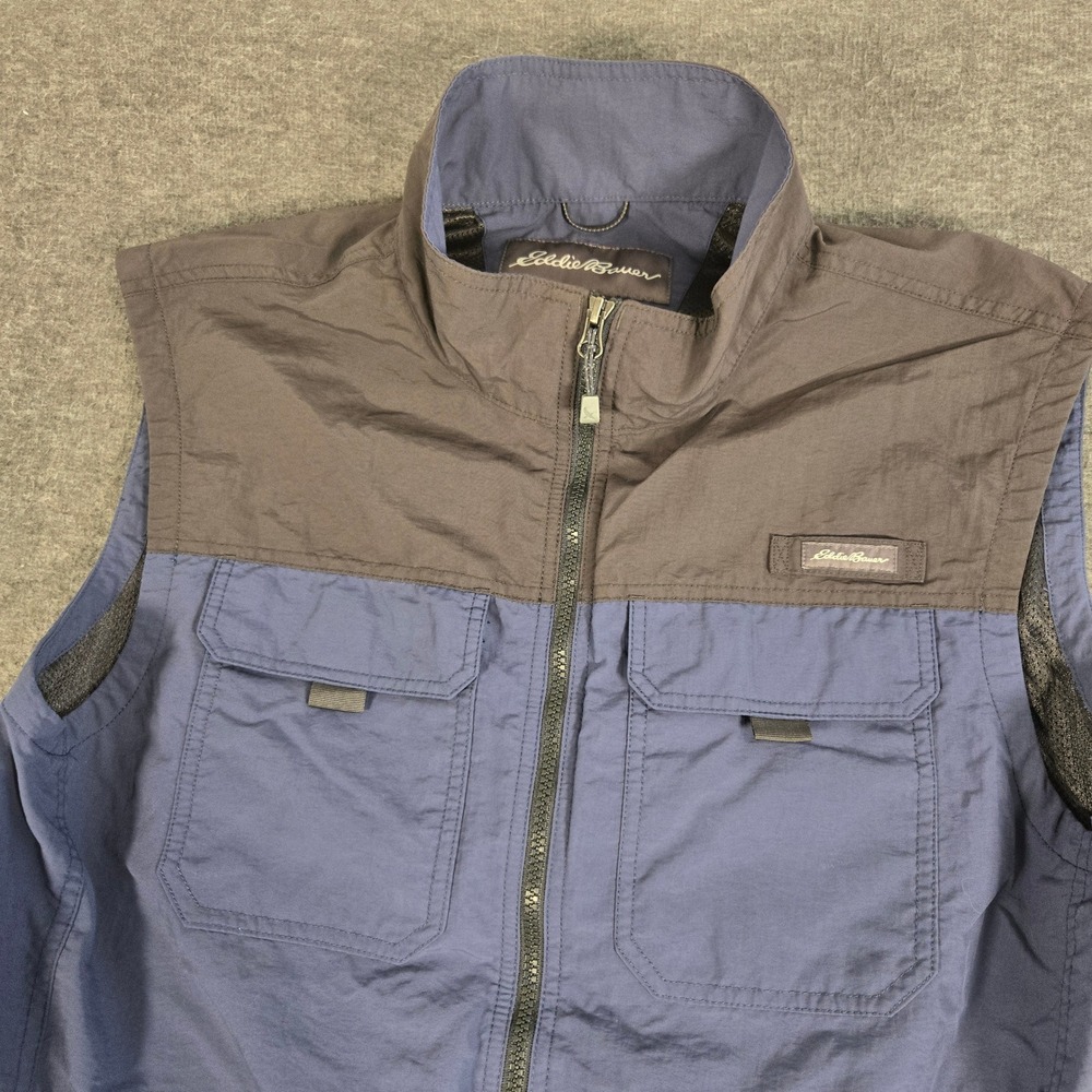 Eddie Bauer Adventurer Hiking Vest Mens LG Tall Blue Gray Pockets Outdoor 0375